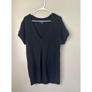 Banana‎ Republic Women's Black Cable Knit V-Neck Short Sleeve Sweater Dress
